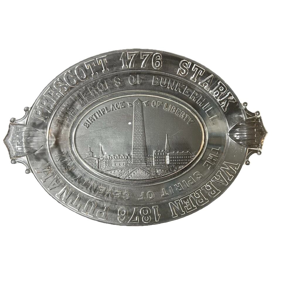 Antique Serving Plate EAPG Glass 1776 1876 Heroes of Bunker Hill USA Patriotic
